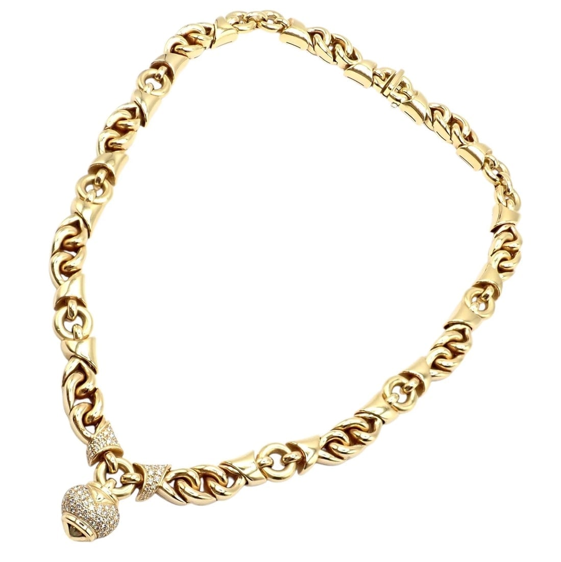 Rare! Bvlgari Bulgari 18k Yellow Gold Diamond Doppio Cuore Heart Necklace - 14