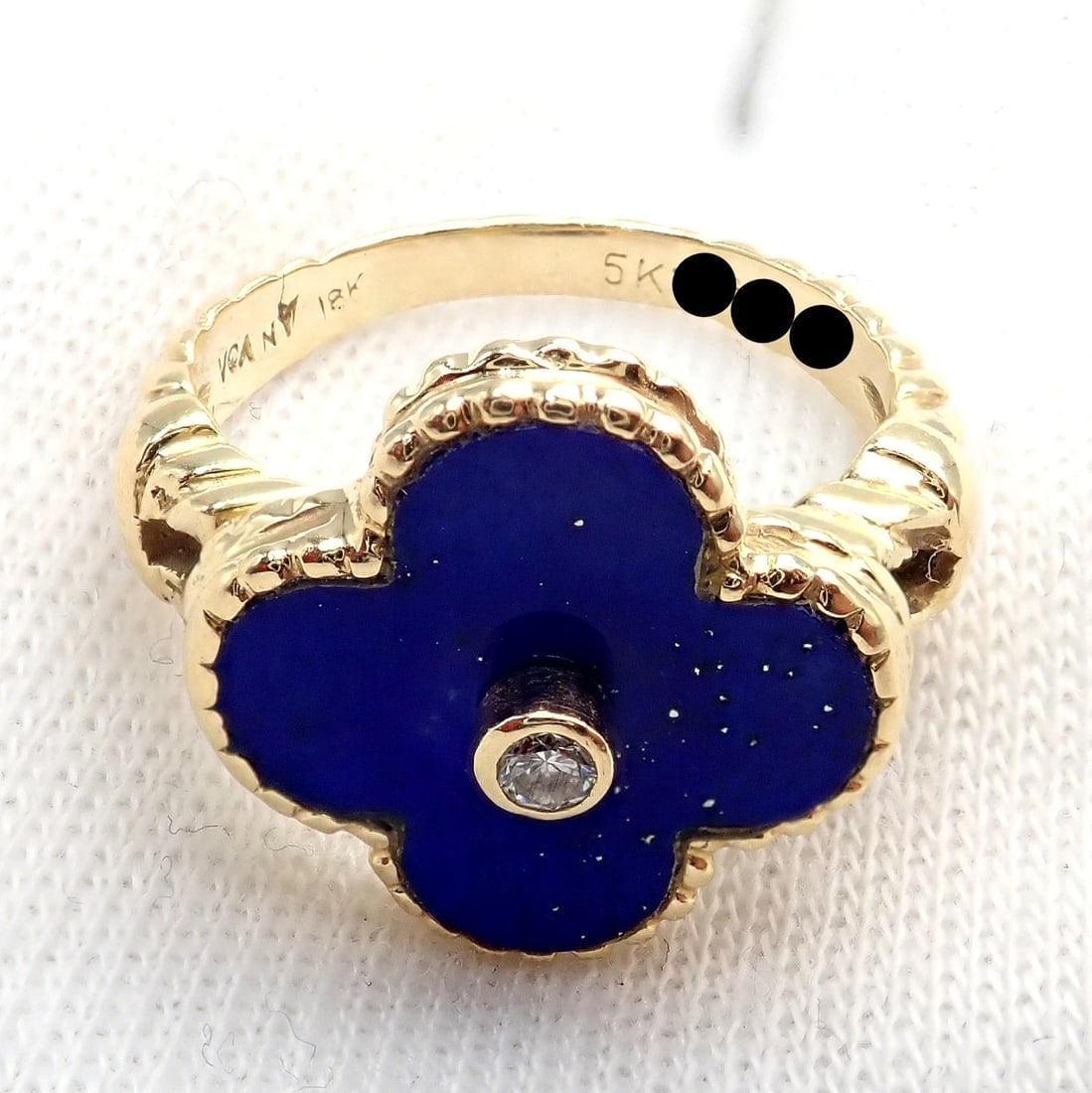 Van Cleef & Arpels Alhambra 18k Yellow Gold Lapis Lazuli Diamond Ring Sz 4 - 10