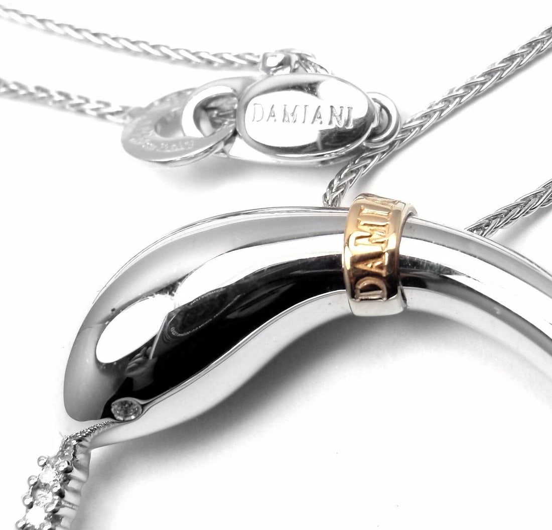 Authentic! Damiani Infinito 18k White Gold Diamond Snake Pendant Necklace - 9