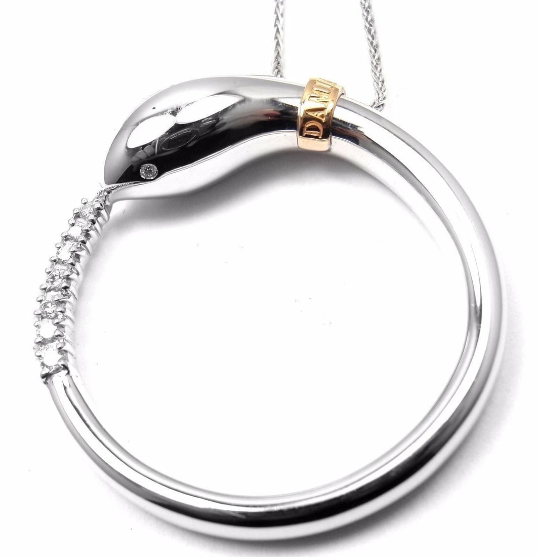 Authentic! Damiani Infinito 18k White Gold Diamond Snake Pendant Necklace - 3