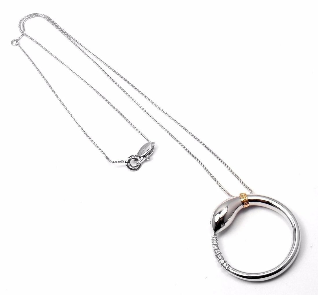 Authentic! Damiani Infinito 18k White Gold Diamond Snake Pendant Necklace - 4