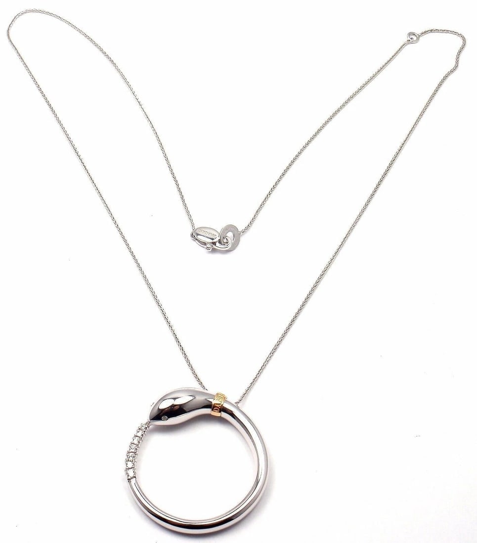 Authentic! Damiani Infinito 18k White Gold Diamond Snake Pendant Necklace - 5
