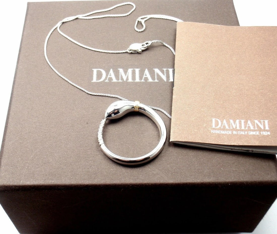 Authentic! Damiani Infinito 18k White Gold Diamond Snake Pendant Necklace - 6