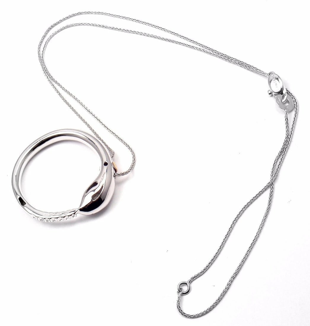Authentic! Damiani Infinito 18k White Gold Diamond Snake Pendant Necklace - 7