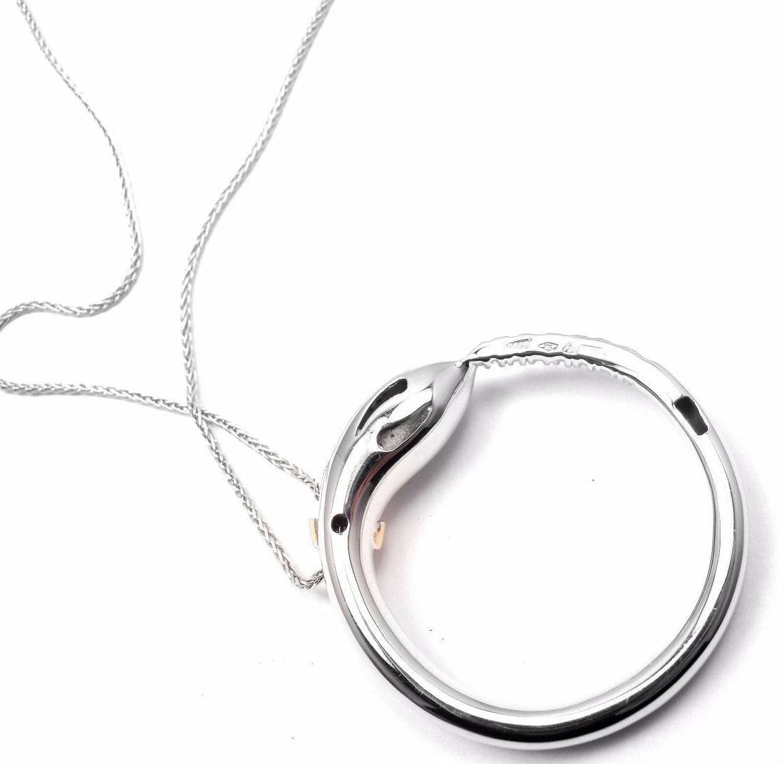 Authentic! Damiani Infinito 18k White Gold Diamond Snake Pendant Necklace - 8