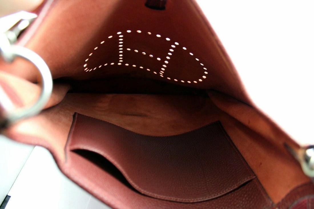 Authentic! Hermes Evelyne Brick Red Clemence Leather PM Handbag Purse - 9