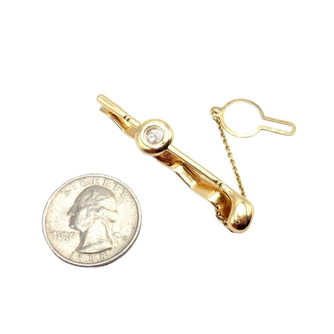 Authentic! Chopard 18k Yellow Gold Happy Diamond Golf Club Tie Clip - 4