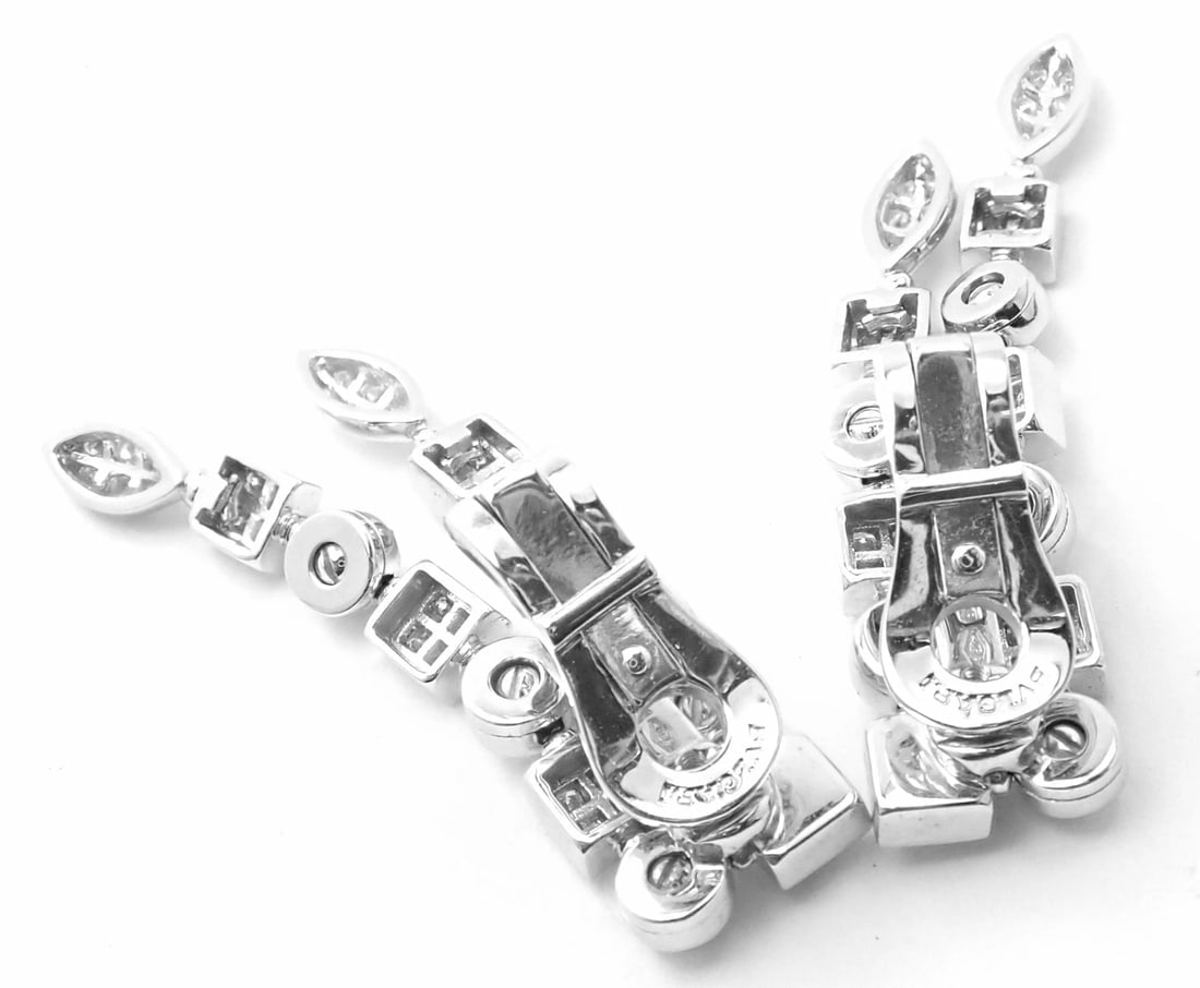 Authentic! Bulgari Bvlgari Lucea 18k White Gold Diamond Long Drop Earrings - 9