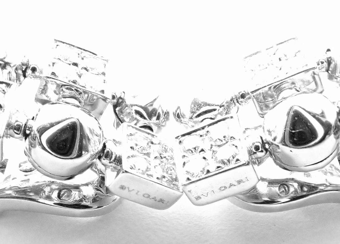 Authentic! Bulgari Bvlgari Lucea 18k White Gold Diamond Long Drop Earrings - 7