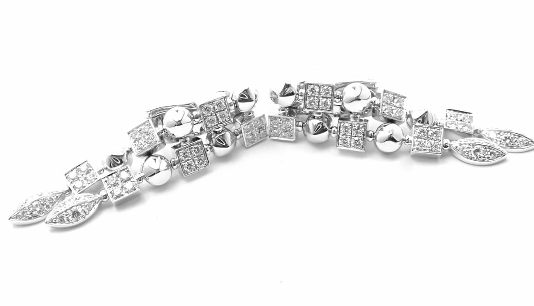 Authentic! Bulgari Bvlgari Lucea 18k White Gold Diamond Long Drop Earrings - 8