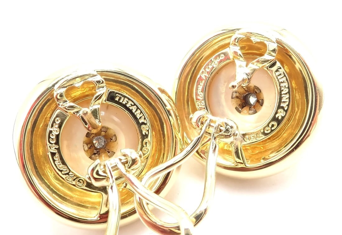 Authentic Tiffany & Co Picasso 18k Yellow Gold Diamond Mabe Pearl Earrings Paper - 5