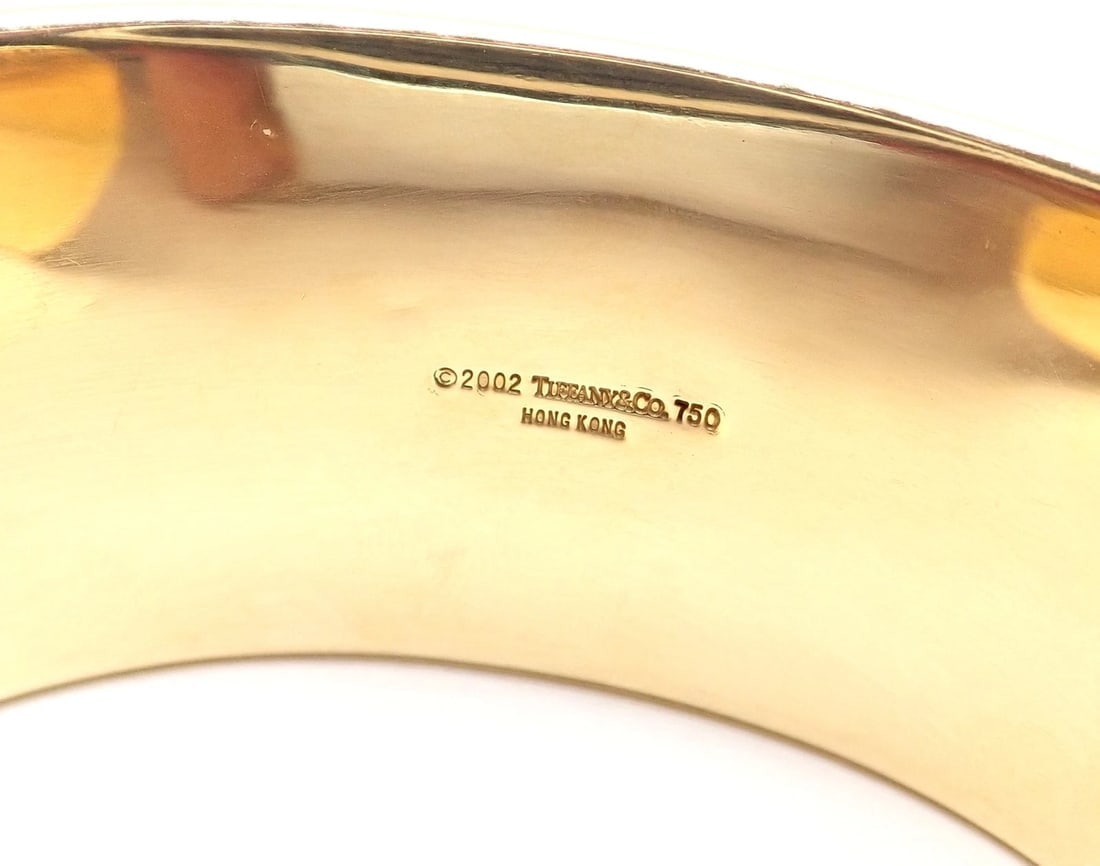Authentic! Tiffany & Co 18k Yellow Gold Tiger Eye Bangle Cuff Wide Bracelet 2002 - 6
