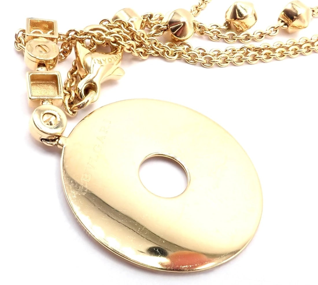 Authentic! Bulgari Bvlgari Lucea 18k Yellow Gold Round Pendant Necklace - 8
