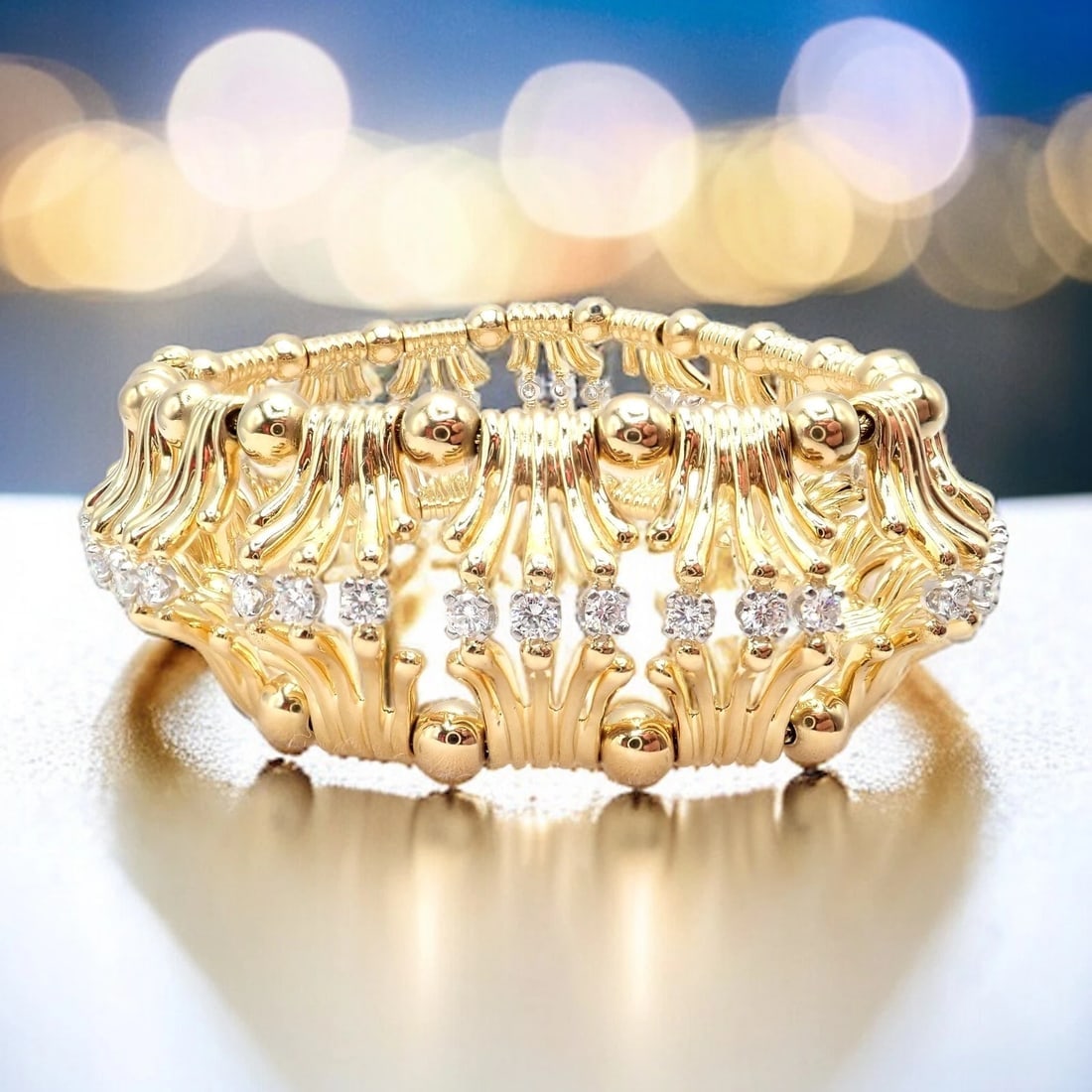 Tiffany & Co Jean Schlumberger 18k Yellow Gold Platinum Diamond Hands Bracelet - 3