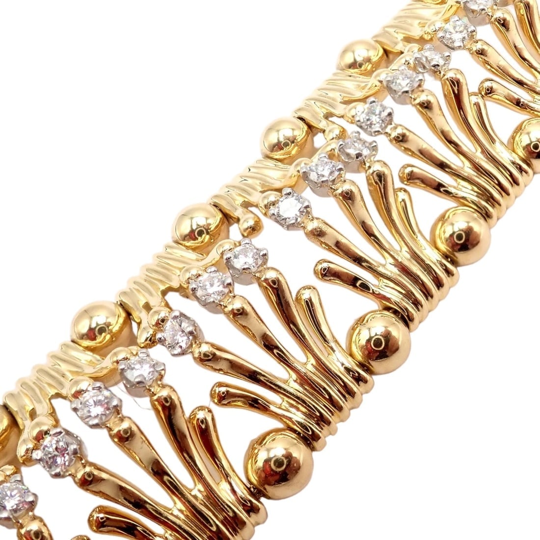 Tiffany & Co Jean Schlumberger 18k Yellow Gold Platinum Diamond Hands Bracelet - 4