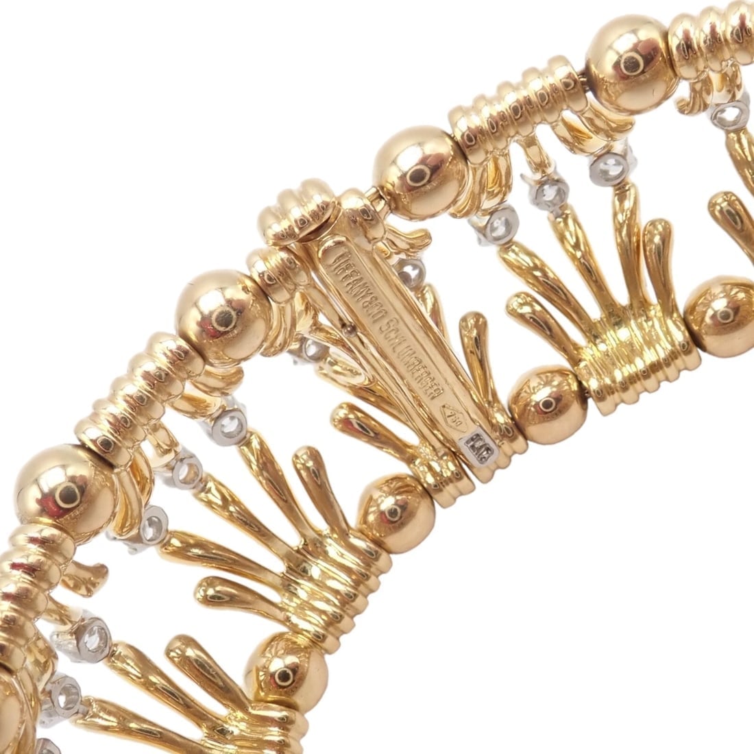 Tiffany & Co Jean Schlumberger 18k Yellow Gold Platinum Diamond Hands Bracelet - 5