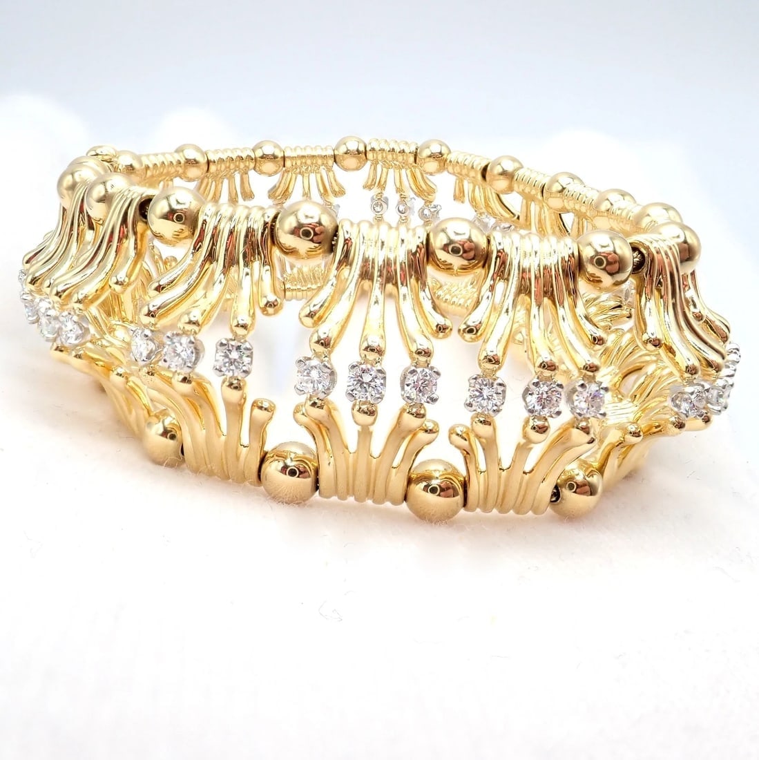Tiffany & Co Jean Schlumberger 18k Yellow Gold Platinum Diamond Hands Bracelet - 8
