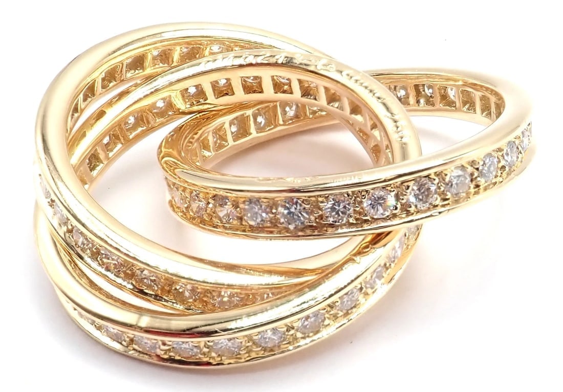 Authentic! Cartier 18k Yellow Gold Diamond Trinity Band Ring Size 5 3/4 Paper - 13