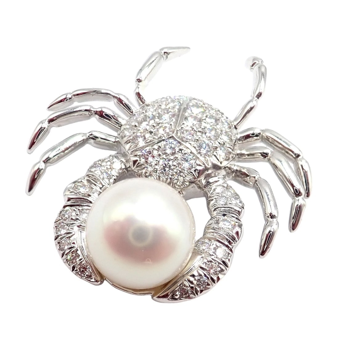 Rare! Authentic Tiffany & Co Platinum Crab 1.50ct Diamond 9mm Pearl Pin Brooch - 12