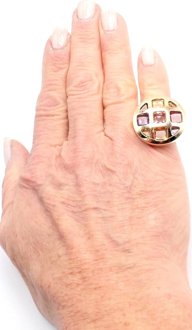 Authentic! Cartier Pasha 18k Yellow Gold Amethyst Citrine Garnet Tourmaline Ring - 9