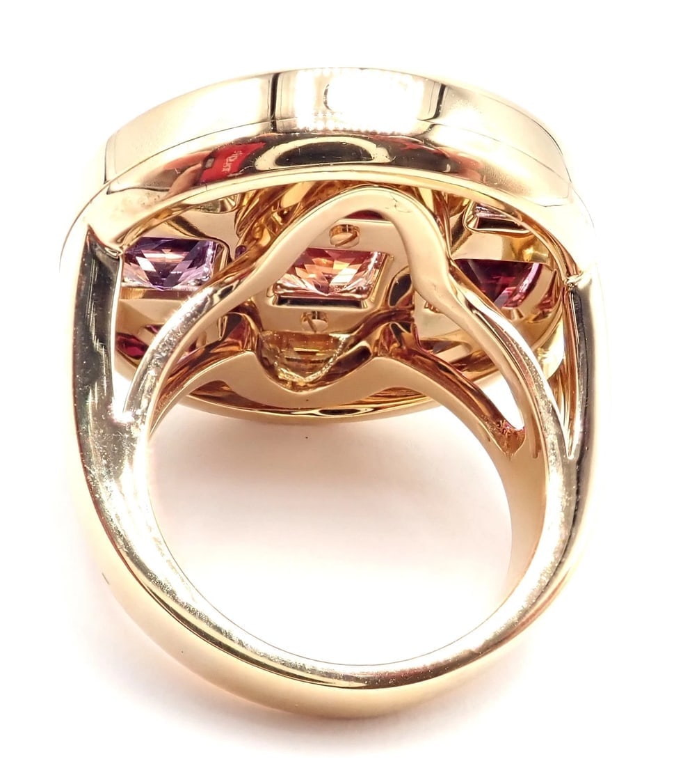 Authentic! Cartier Pasha 18k Yellow Gold Amethyst Citrine Garnet Tourmaline Ring - 10