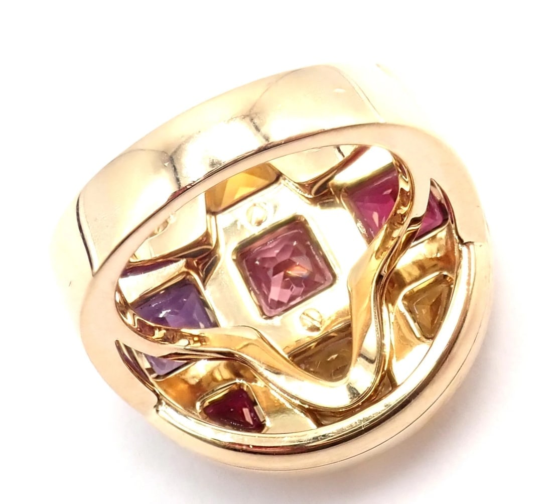 Authentic! Cartier Pasha 18k Yellow Gold Amethyst Citrine Garnet Tourmaline Ring - 11