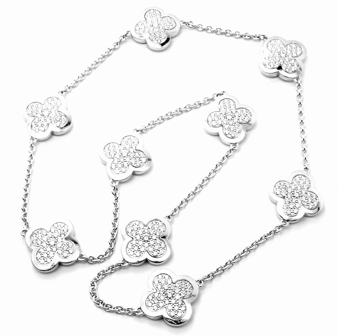 Authentic Van Cleef & Arpels 18k White Gold Diamond Pure Alhambra Necklace Paper: Authentic Van Cleef & Arpels 18k White Gold Diamond Pure Alhambra Necklace Paper About This Piece: This necklace comes with a VCA box and a service paper from a VCA store in NYC. Metal: 18k White