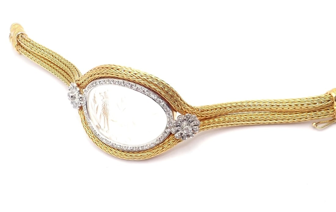 Authentic! Ilias Lalaounis 18k Yellow Gold Diamond Rock Crystal Bangle Bracelet - 10