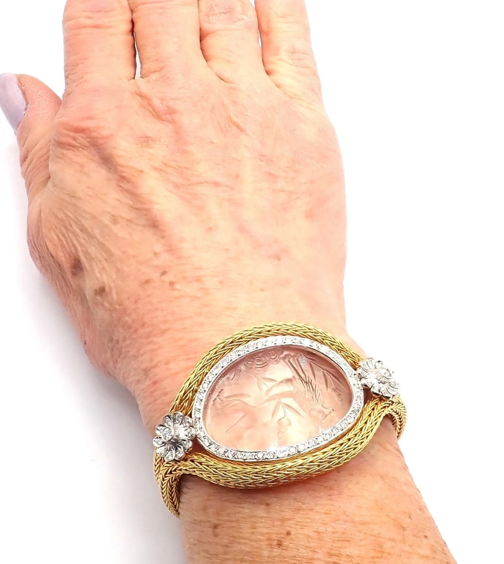 Authentic! Ilias Lalaounis 18k Yellow Gold Diamond Rock Crystal Bangle Bracelet - 11
