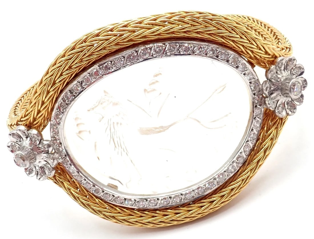 Authentic! Ilias Lalaounis 18k Yellow Gold Diamond Rock Crystal Bangle Bracelet - 12
