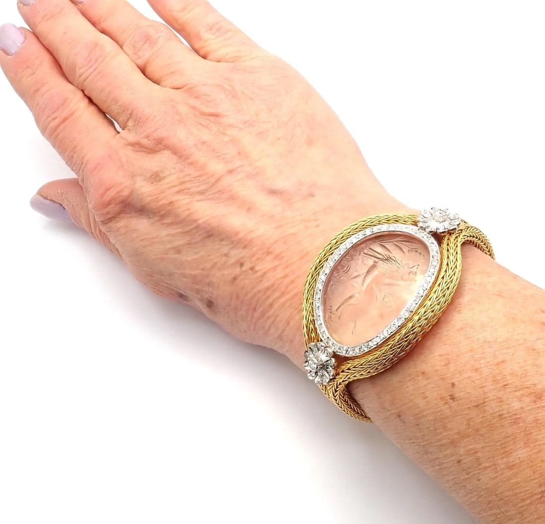 Authentic! Ilias Lalaounis 18k Yellow Gold Diamond Rock Crystal Bangle Bracelet - 13