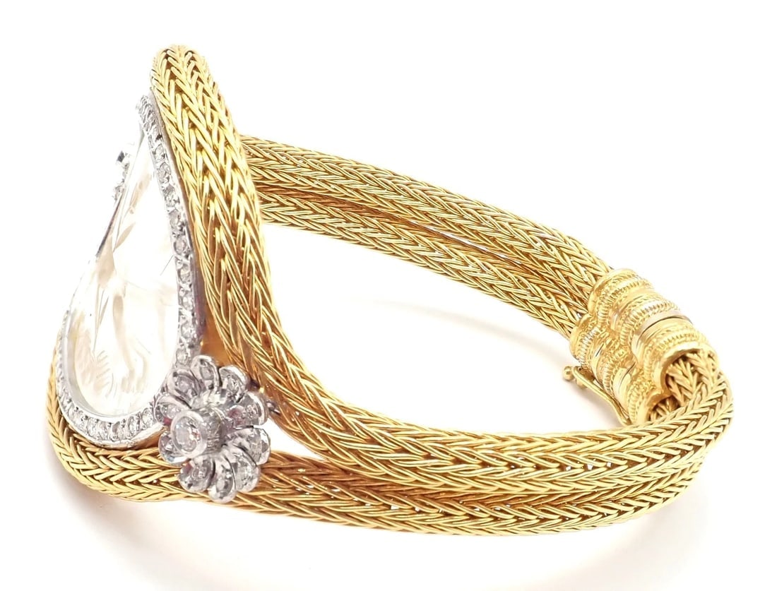 Authentic! Ilias Lalaounis 18k Yellow Gold Diamond Rock Crystal Bangle Bracelet - 5