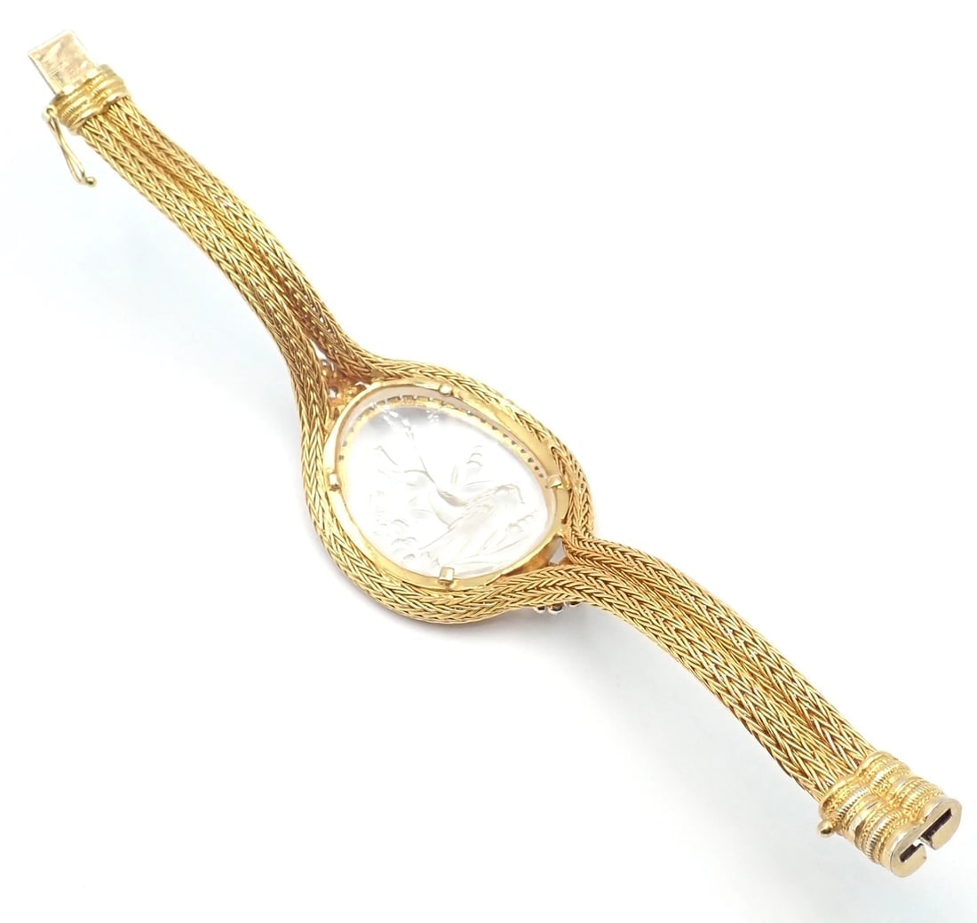 Authentic! Ilias Lalaounis 18k Yellow Gold Diamond Rock Crystal Bangle Bracelet - 7
