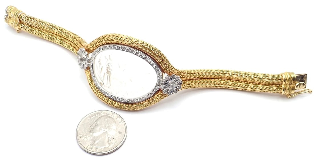 Authentic! Ilias Lalaounis 18k Yellow Gold Diamond Rock Crystal Bangle Bracelet - 8