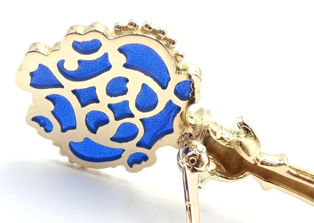 Rare! Authentic Vintage Mikimoto 18k Yellow Gold Key Blue Enamel Brooch Pin - 8