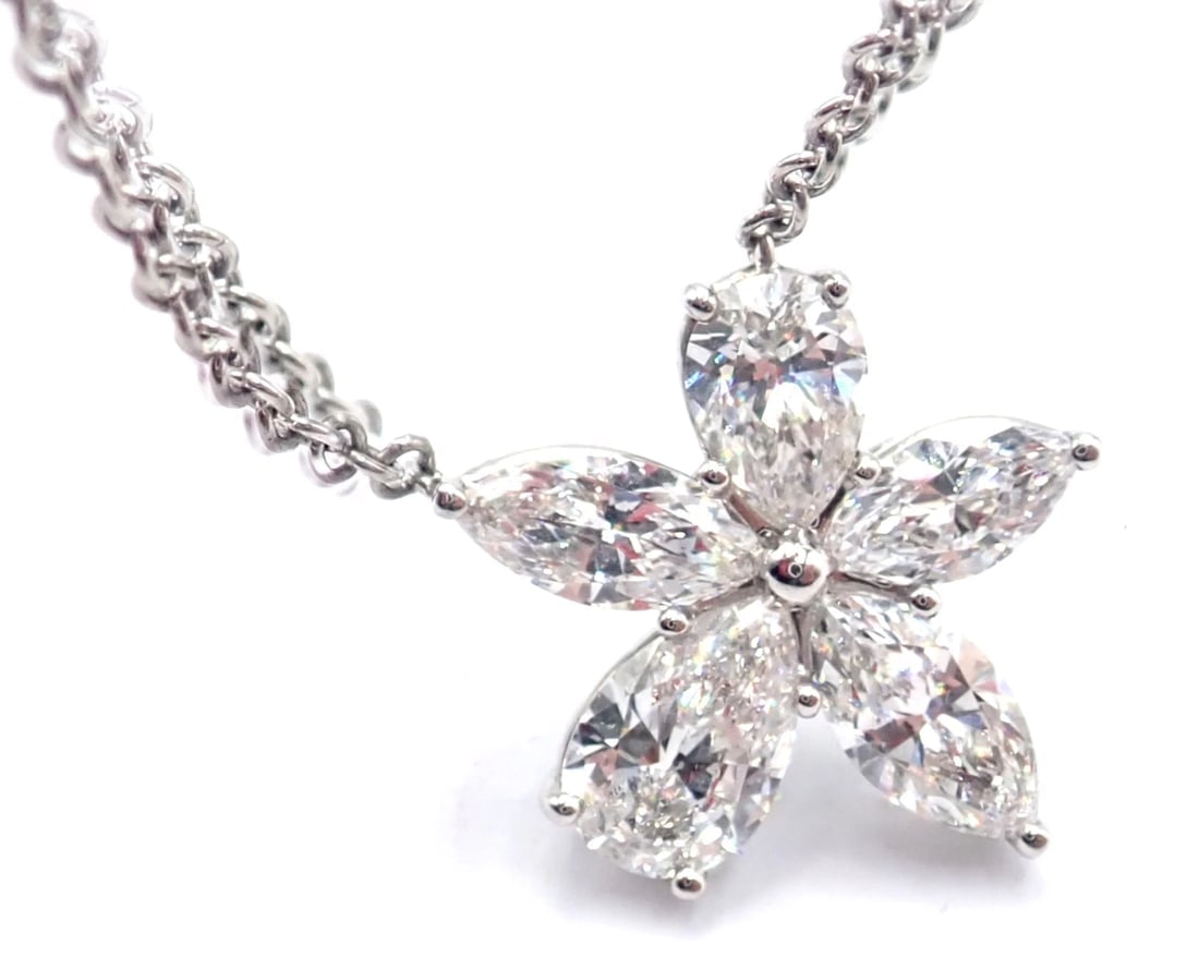 Authentic! Tiffany & Co Victoria Platinum Diamond Mixed Cluster Pendant Necklace - 11