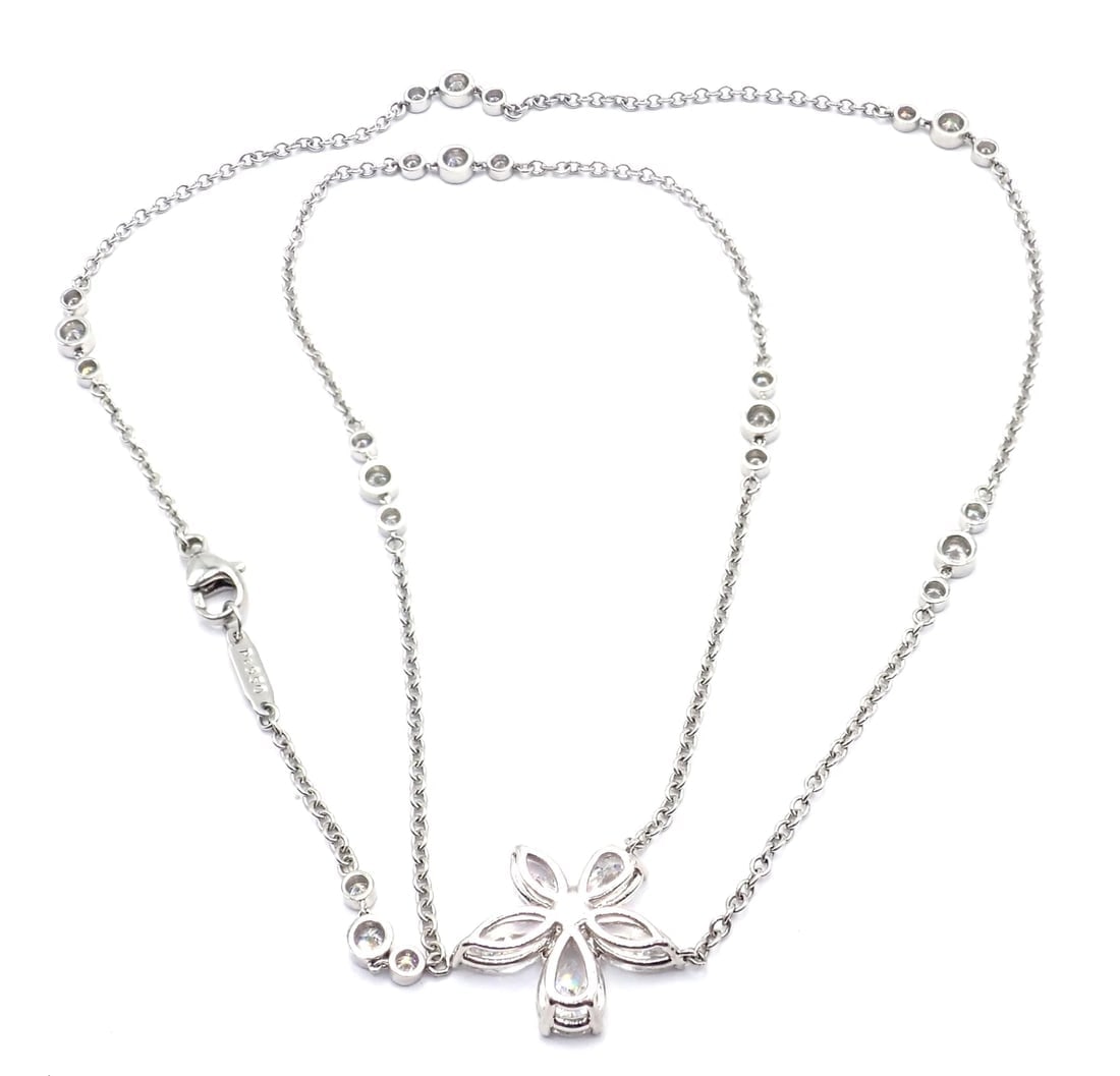 Authentic! Tiffany & Co Victoria Platinum Diamond Mixed Cluster Pendant Necklace - 8