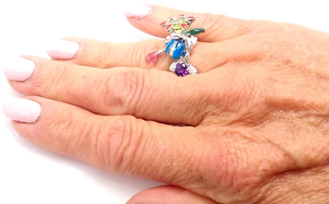Christian Dior Milly Carnivora Epinosa 18k Gold Diamond Peridot Tourmaline Ring - 9