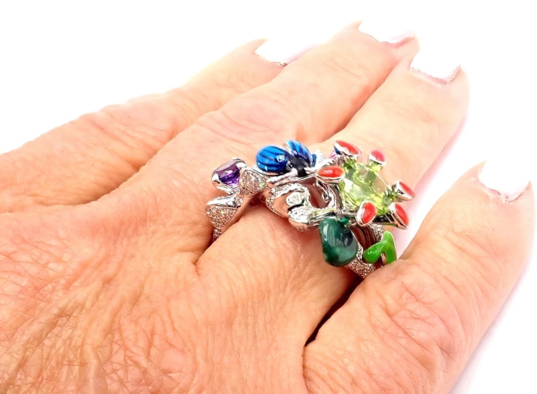 Christian Dior Milly Carnivora Epinosa 18k Gold Diamond Peridot Tourmaline Ring - 11