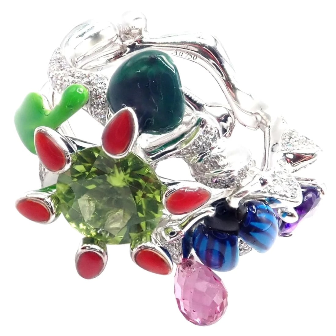 Christian Dior Milly Carnivora Epinosa 18k Gold Diamond Peridot Tourmaline Ring: Christian Dior Milly Carnivora Epinosa 18k Gold Diamond Peridot Tourmaline Ring About This Piece: The Christian Dior Milly Carnivora Epinosa Ring is a stunning statement piece. Crafted in 18k gold,