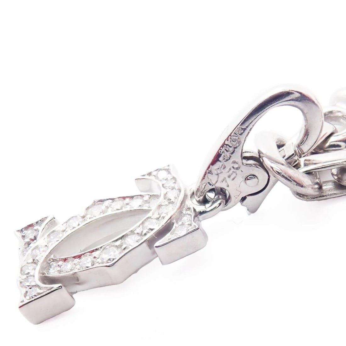 Authentic! Cartier 18k White Gold 3 Charm Bracelet with Diamond Cross Double C's - 10