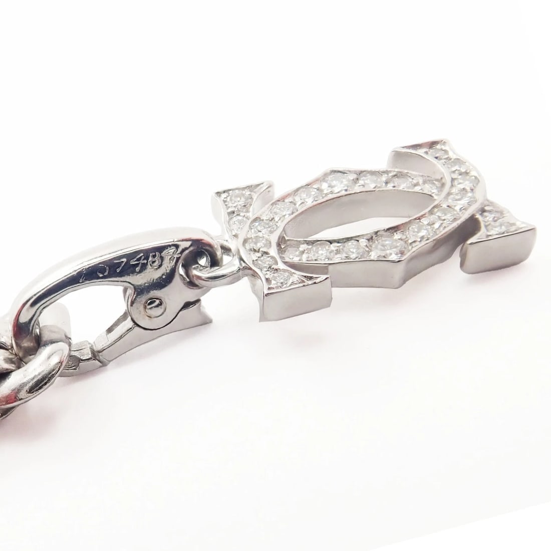 Authentic! Cartier 18k White Gold 3 Charm Bracelet with Diamond Cross Double C's - 11