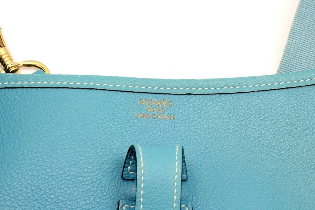 Authentic! Hermes Evelyne Blue Jean Clemence Leather GM Handbag Purse - 9