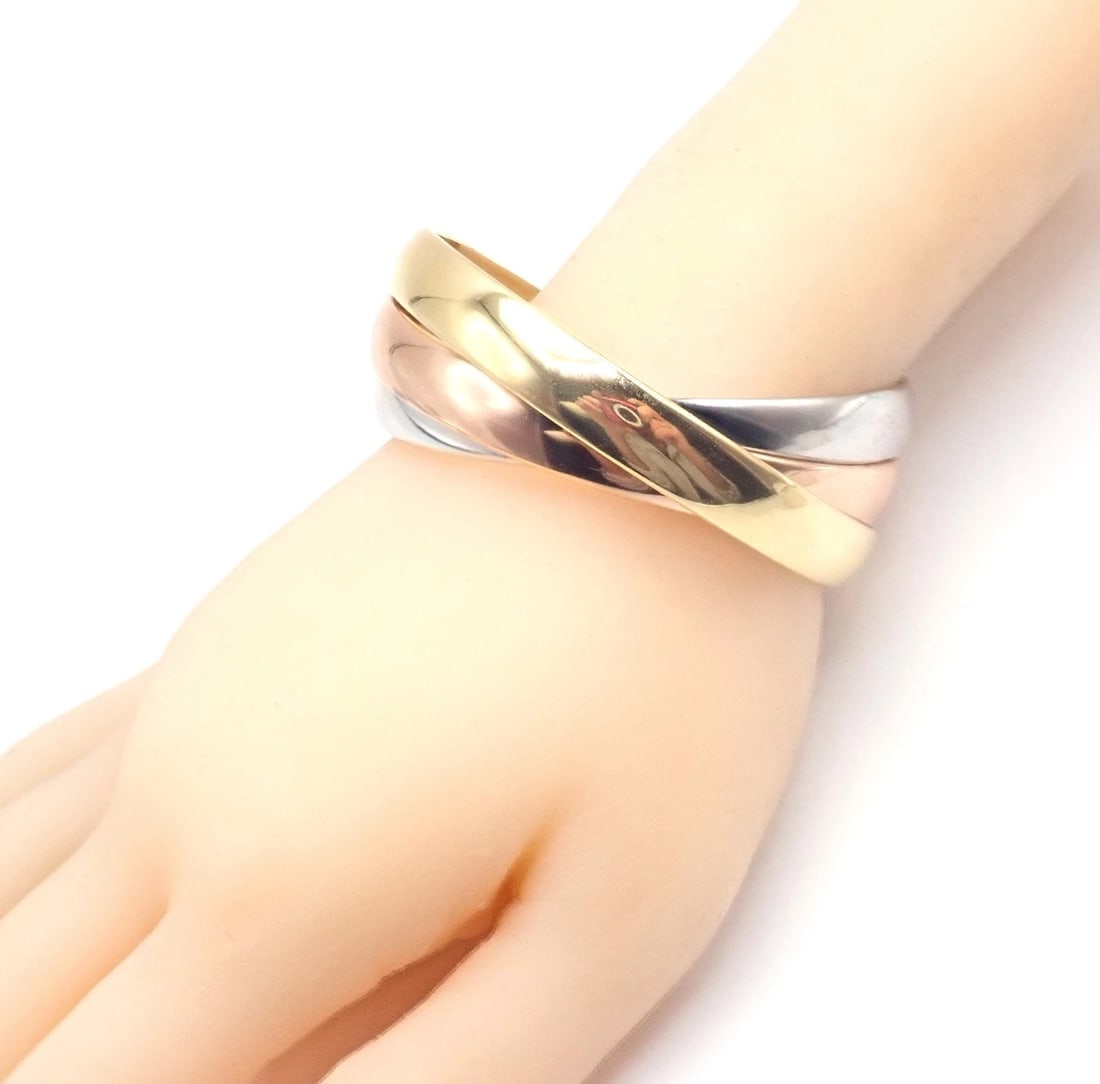 Cartier 18k Tricolor Gold Trinity Large Model Medium Size Bangle Bracelet - 9