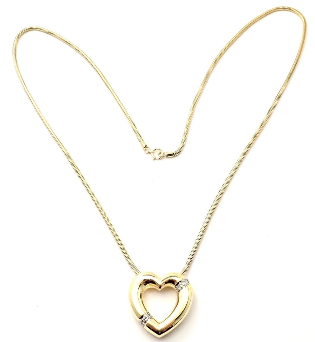 Authentic! Tiffany & Co Picasso 18k Yellow Gold Diamond Heart Pendant Necklace - 10