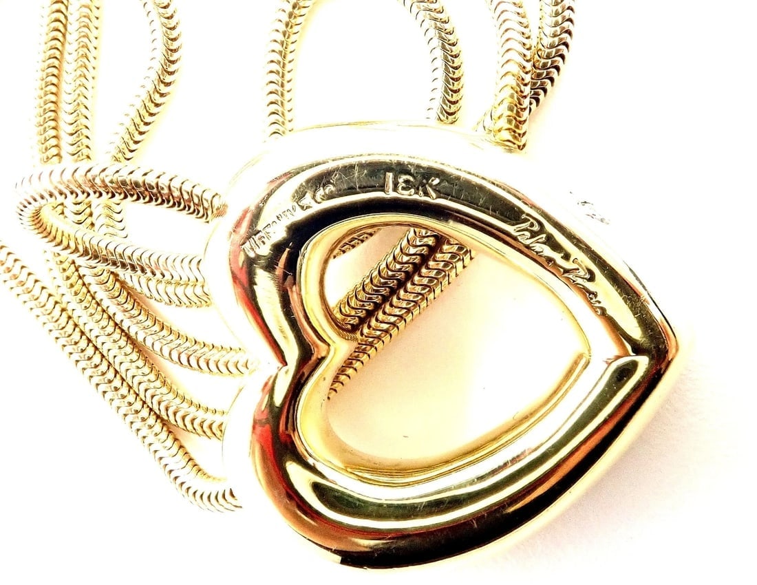 Authentic! Tiffany & Co Picasso 18k Yellow Gold Diamond Heart Pendant Necklace - 8