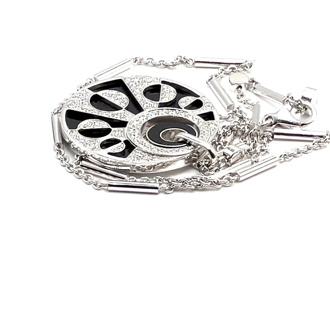 Authentic Bvlgari Bulgari Intarsio 18k White Gold 5ctw Diamond Onyx 18" Necklace - 2