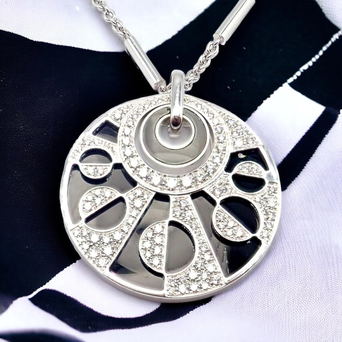 Authentic Bvlgari Bulgari Intarsio 18k White Gold 5ctw Diamond Onyx 18" Necklace - 3