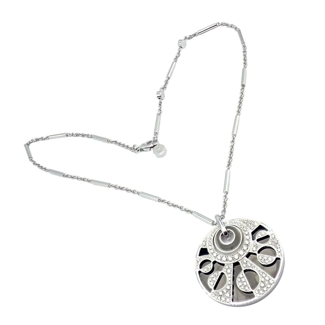 Authentic Bvlgari Bulgari Intarsio 18k White Gold 5ctw Diamond Onyx 18" Necklace - 4