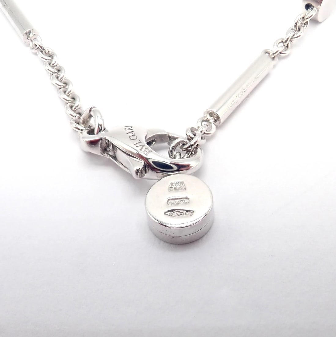 Authentic Bvlgari Bulgari Intarsio 18k White Gold 5ctw Diamond Onyx 18" Necklace - 7